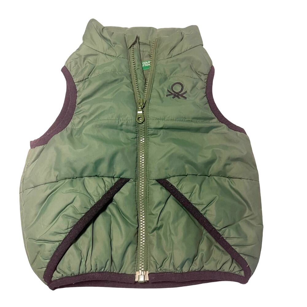 United Colors of Benetton Baby Toddler Puffer Vest Green & Blue Details sz 0-12M